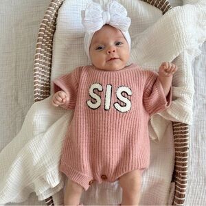 Spearmint Love sold out little sister "Sis" romper sweater, 0-6 mo